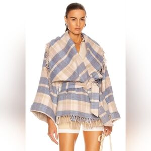 LoveShackFancy Harrison Belted Plaid Shawl Collar Wrap Jacket $695 M/L